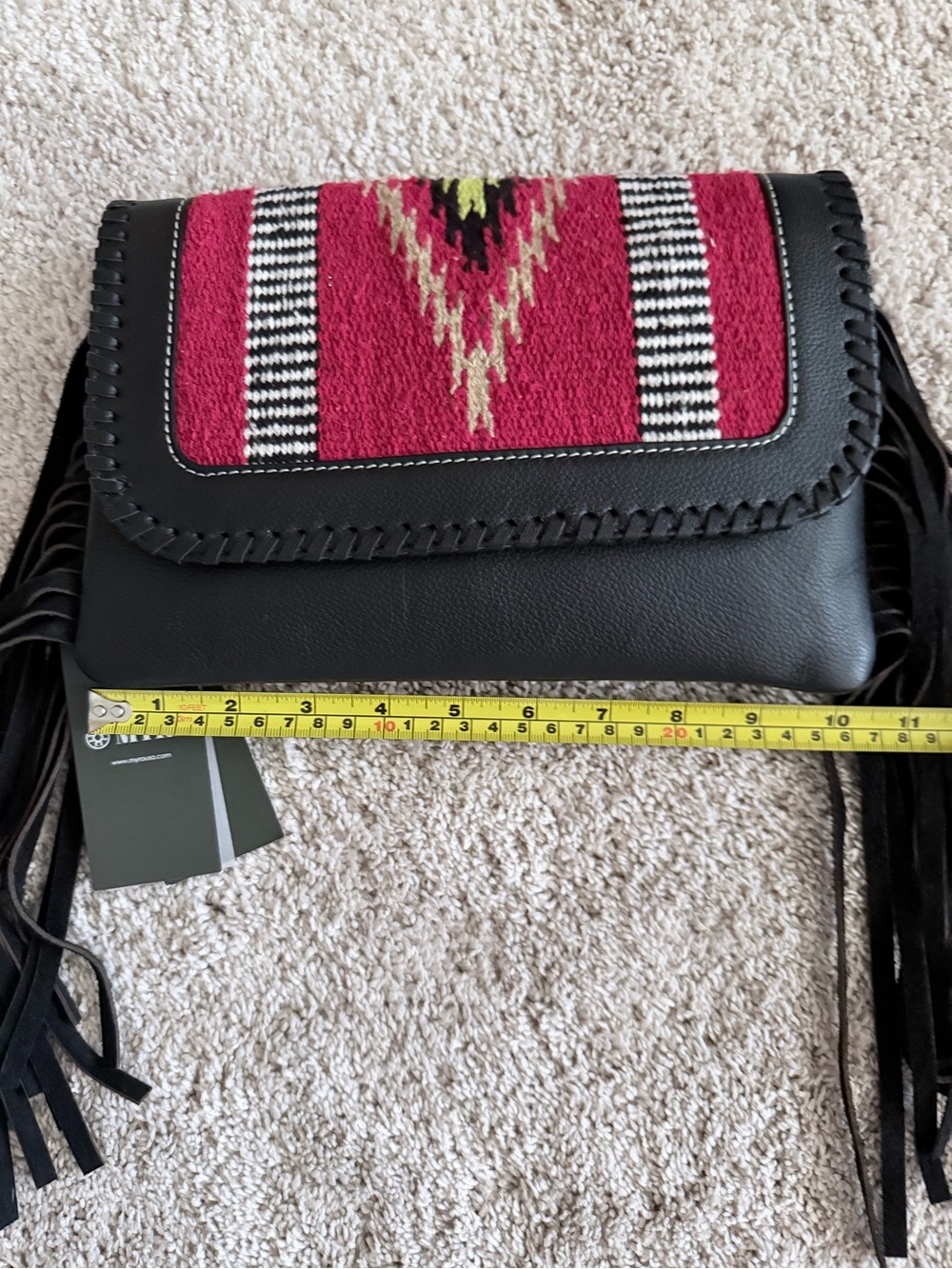 Myra Black Leather Fringe Crossbody/Cutch with Aztec Panel - NWT - Picture 4 of 16